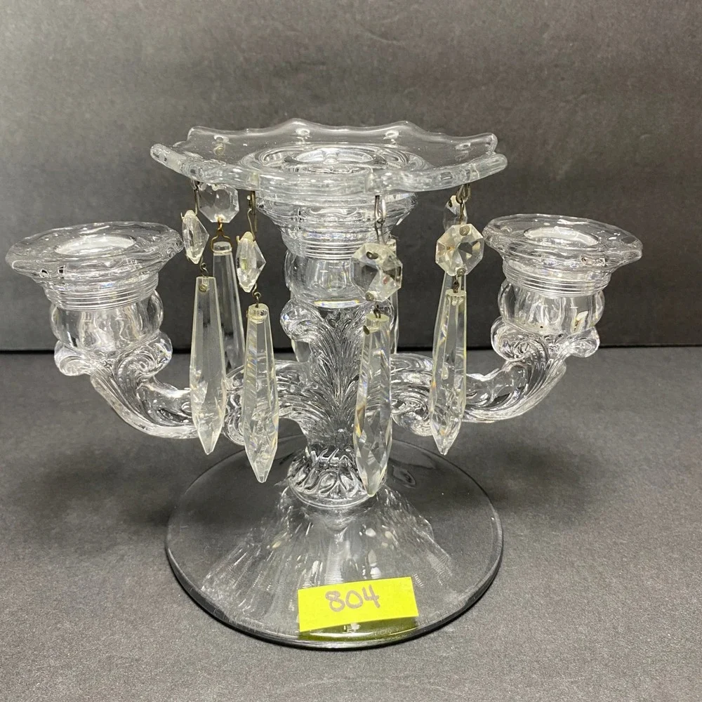 VTG Crystal 2 Arm Candelabra Clear Glass 3 Candle Holder Elegant Christmas Table